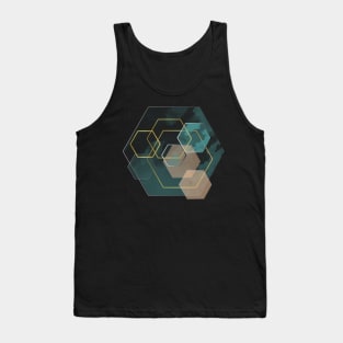 Blue watercolor and gold geometric hexagons Tank Top